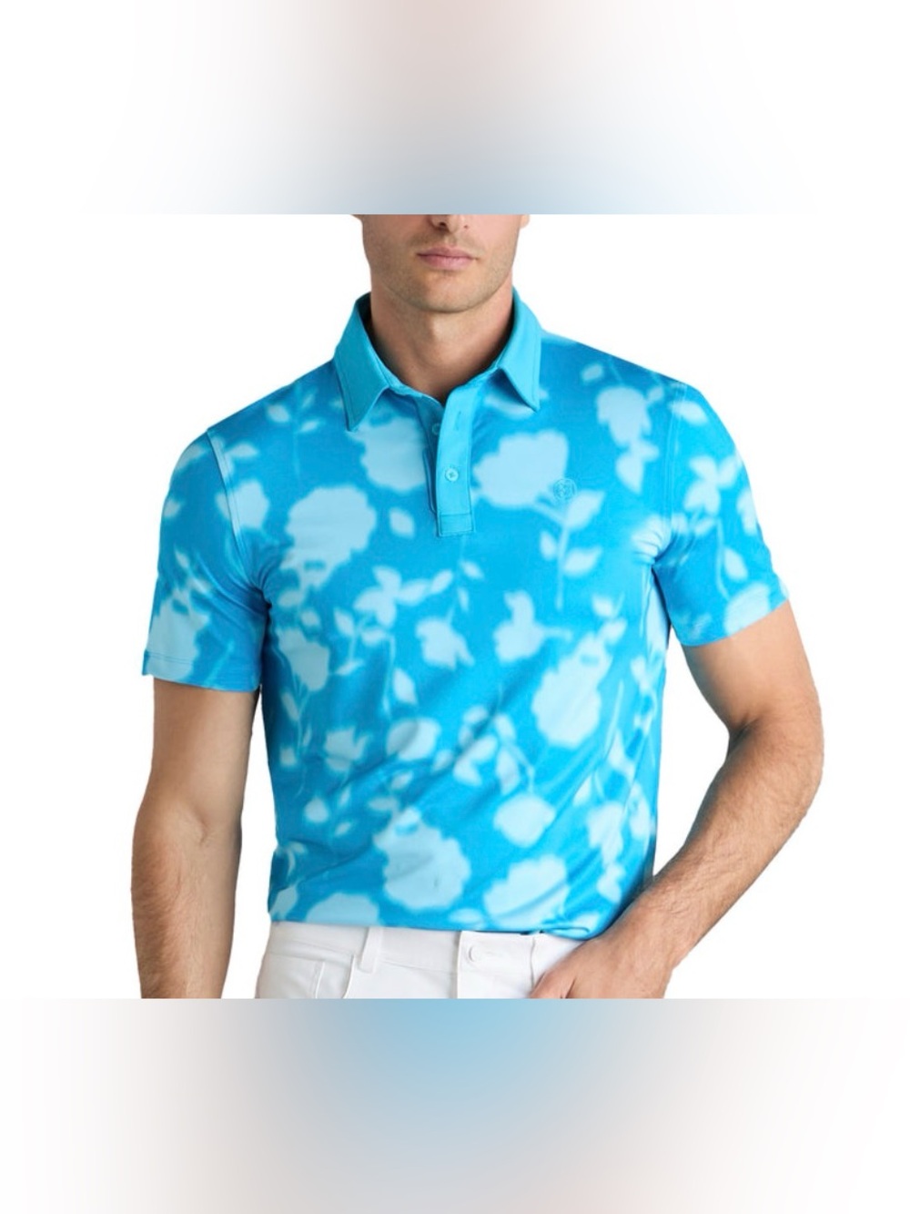 G/Fore G4 Gfore Blur Floral Men's Large Golf Polo Shirt Venet Blue NEW 3173